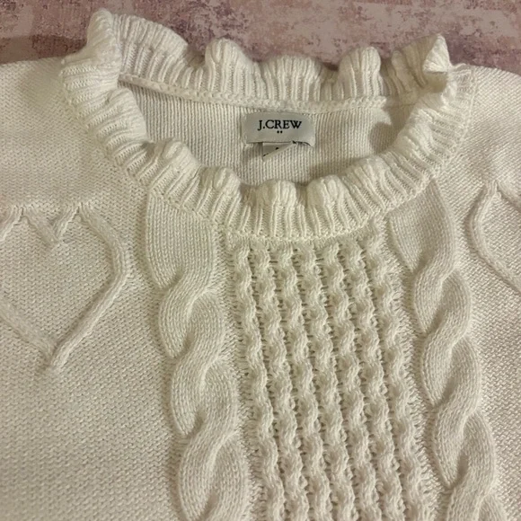 J. Crew cable knit heart sweater 100% cotton white crewneck size M - Picture 8 of 15
